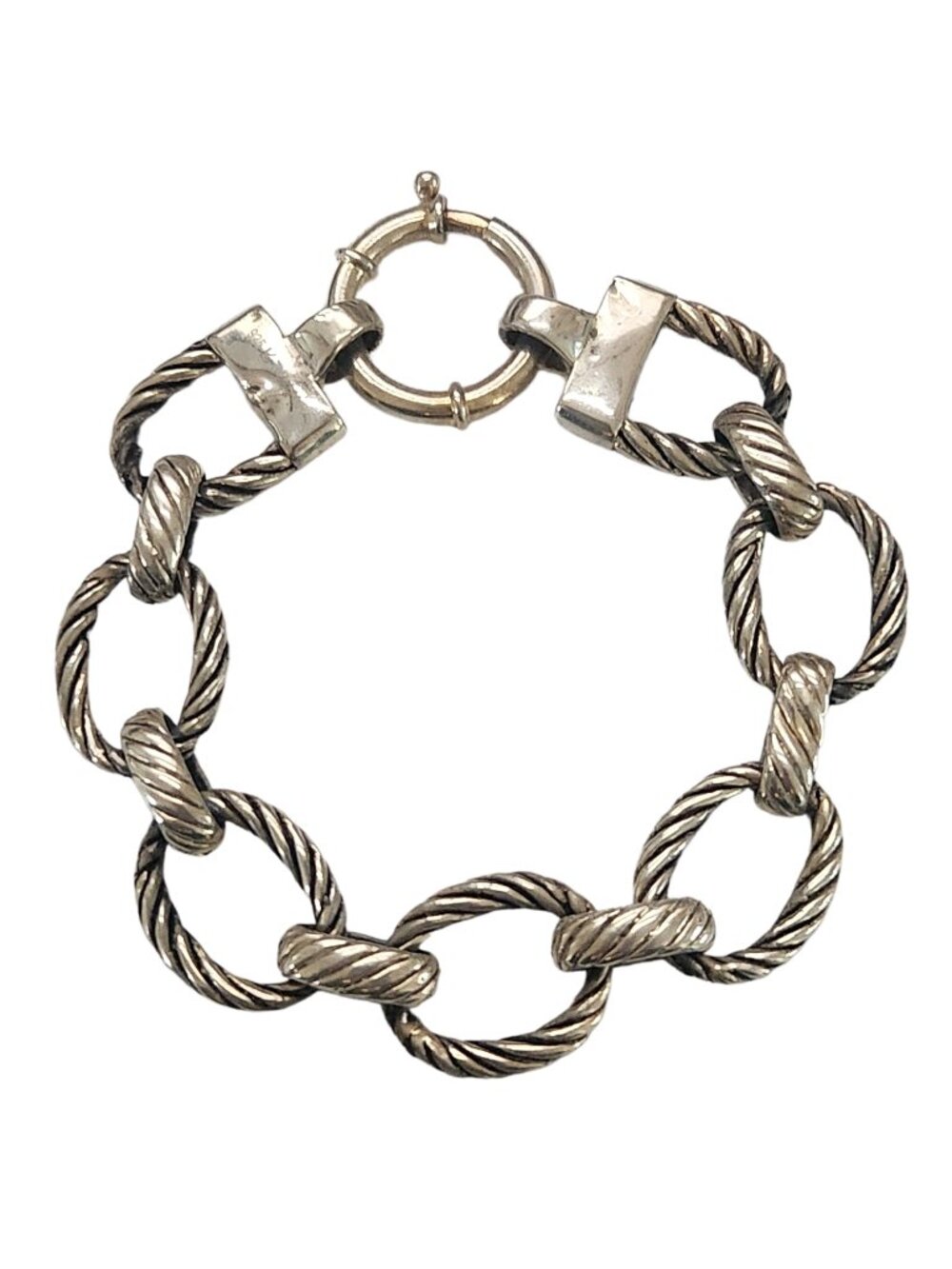 Sterling Silver Electroform Twisted Link Bracelet 8" | Chunky Statement Bracelet
